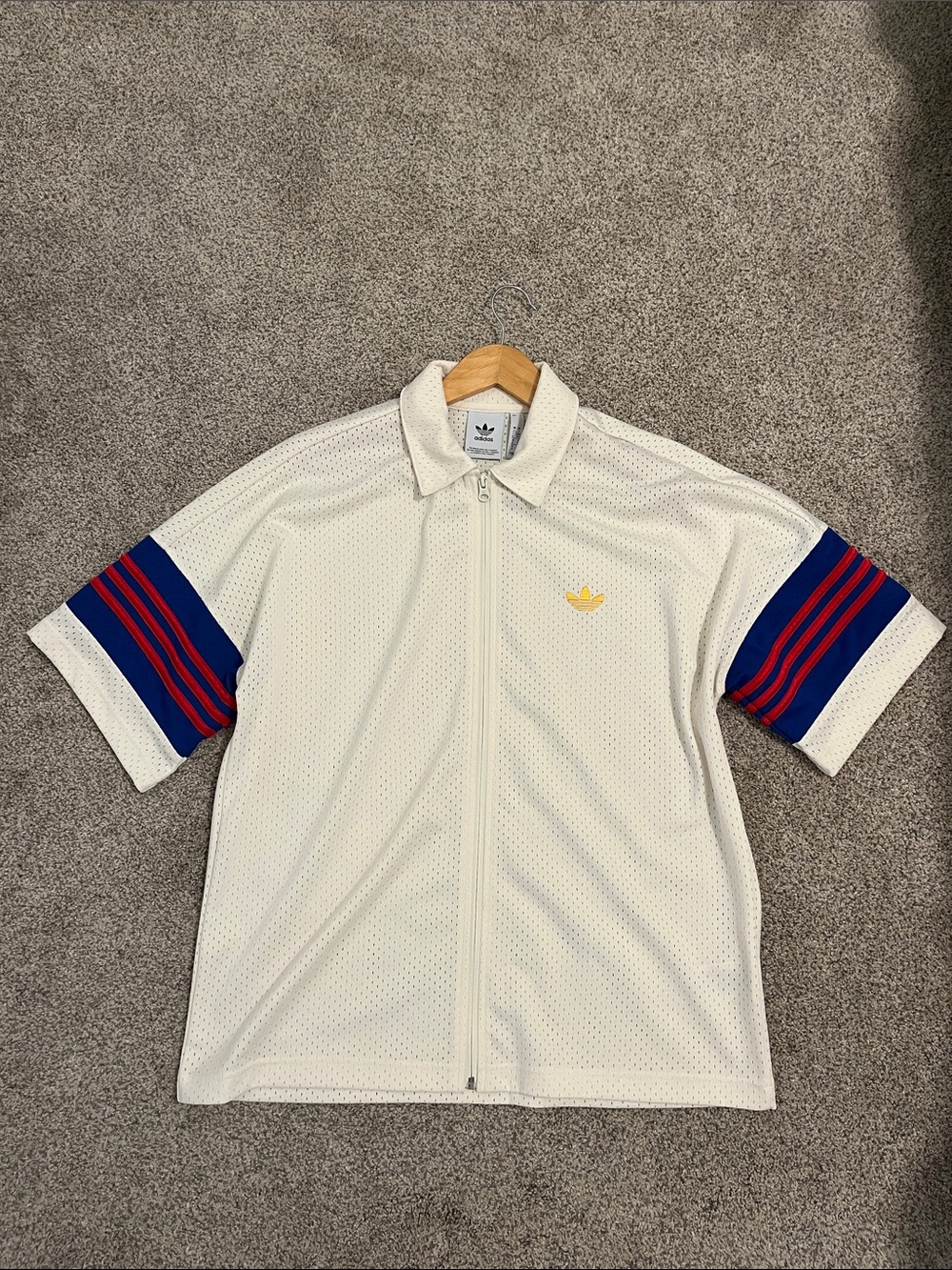 adidas cream Zip-Front Jersey warm up/shooting shirt